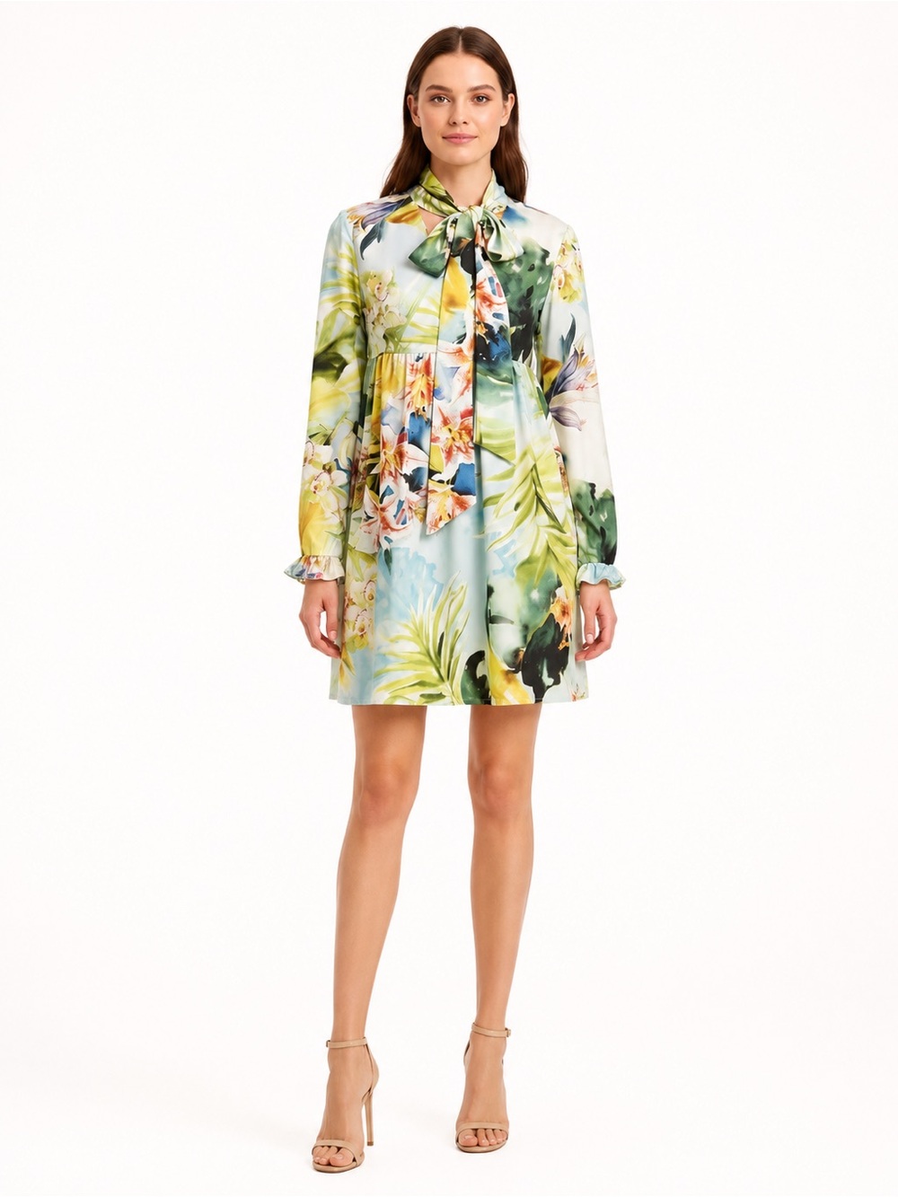 NWT Amelia New York Floral Dress Petite size‎ 2 Boho Babydoll Tie Neck